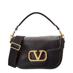 Valentino Alltime Leather Shoulder Bag, Black